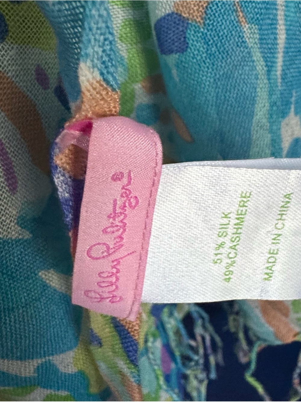 Lilly Pulitzer Turquoise, Coral & Lime Floral Pattern Scarf - Picture 2 of 3